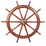 LARGE 6 1/2 FOOT TEAK, BRASS AND IRON SHIP'S WHEEL LATE 19TH CENTURY/ EARLY 20TH CENTURY