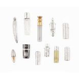 Y COLLECTION OF VARIOUS MINIATURE SILVER MOUNTED SCENT BOTTLES 19TH CENTURY AND LATER