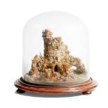 Y DOME CASED DIORAMA OF A CASTLE RUIN EARLY 19TH CENTURY