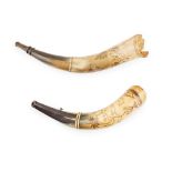 TWO ENGRAVED POWDER HORNS LATE 18TH/ EARLY 19TH CENTURY