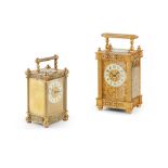 TWO FRENCH GILT BRONZE CARRIAGE CLOCKS LATE 19TH CENTURY