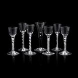 SIX VARIOUS OPAQUE TWIST CORDIAL GLASSES LATE 18TH CENTURY