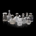 COLLECTION OF SILVER MOUNTED CUT GLASS SCENT BOTTLES AND JARS 19TH CENTURY