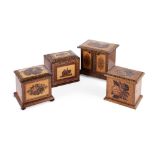 Y FOUR VARIOUS TUNBRIDGE WARE TABLE CABINETS 19TH CENTURY