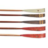 FIVE ENGLISH ROWING RACE TROPHY OARS LATE 19TH CENTURY