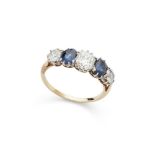 A sapphire and diamond five-stone ring