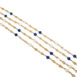 A pair of lapis lazuli and cultured pearl necklaces