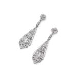 A pair of diamond pendent earrings