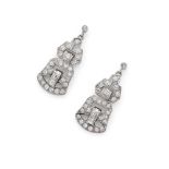 A pair of diamond pendent earrings