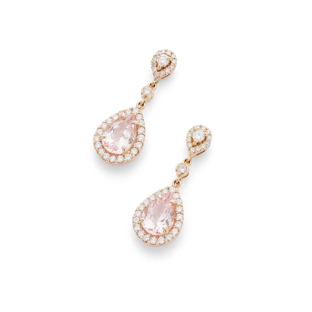 A pair of morganite and diamond earrings