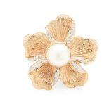 A cultured mabé pearl and diamond flower brooch