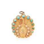 A late 19th century turquoise and pearl brooch/vinaigrette