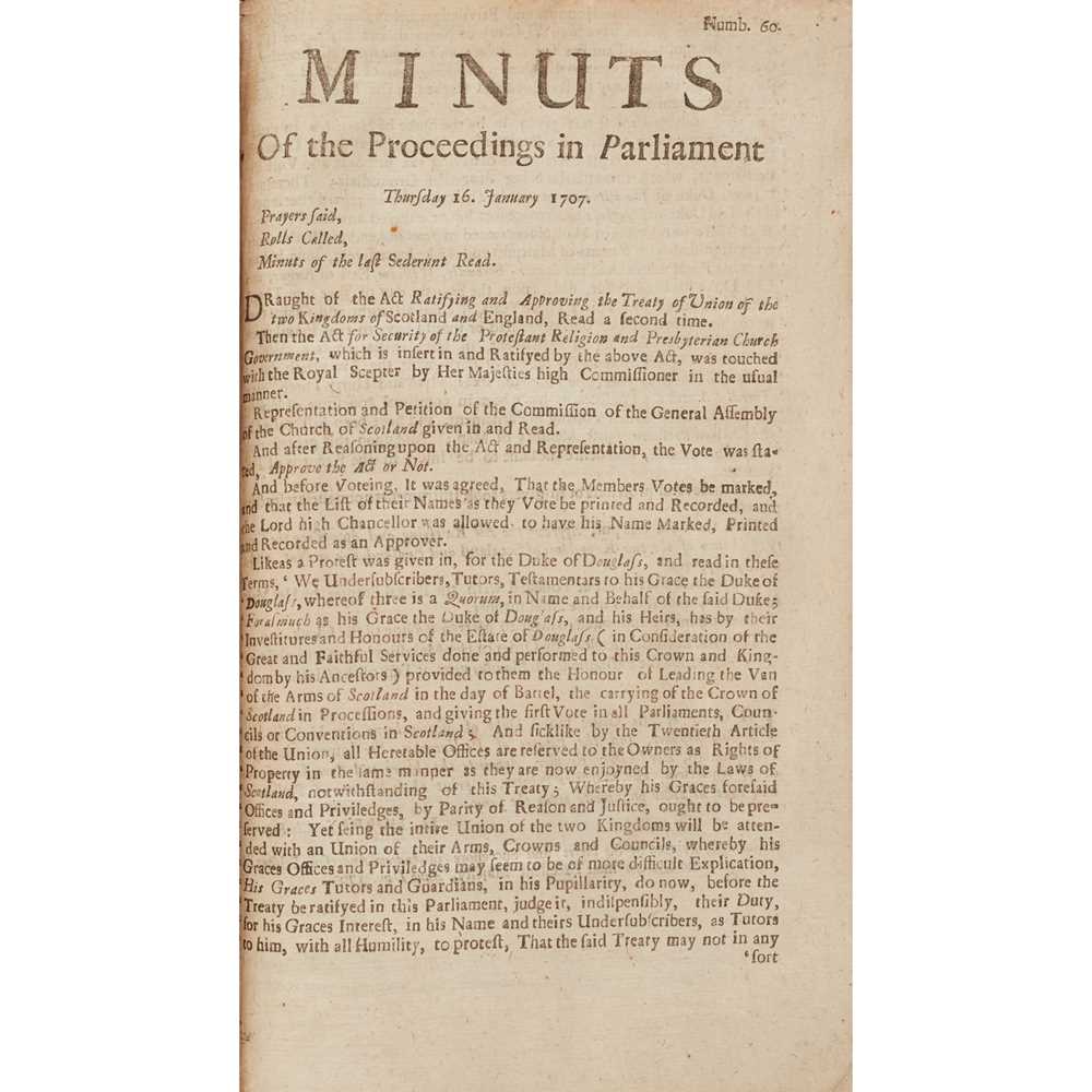 Scotland - Parliament - Proceedings [Act of Union] Minuts [sic] of the Proceedings in Parliament - Image 2 of 3