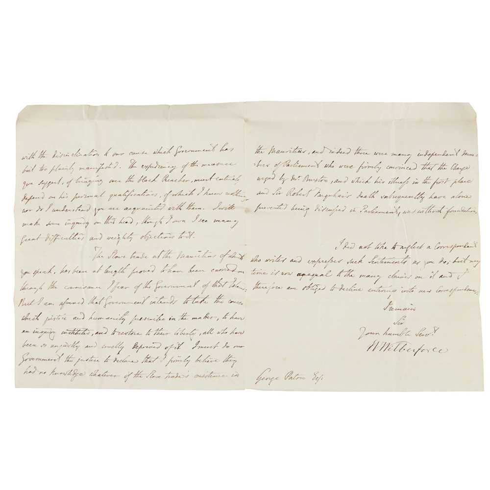 Wilberforce, William (1759-1833) Letter signed on the slave trade, Highwood Hill, Middles