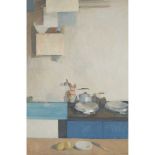 CHARLES MCCARTHY (BRITISH 20TH CENTURY) KITCHEN TABLE WITH LEMONS - '93