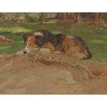 WILLIAM WALLS R.S.A., R.S.W. (SCOTTISH 1860-1942) SLEEPING COLLIE, OPSIDALE - 1909