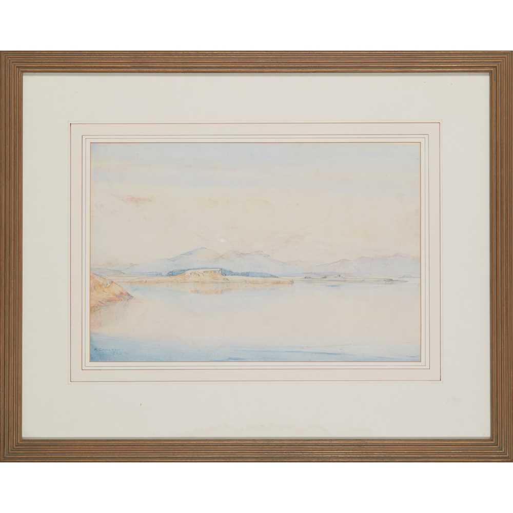 § KATHARINE CAMERON R.S.W., R.E. (SCOTTISH 1874-1965) ACROSS THE LOCH - 1923 - Image 2 of 3