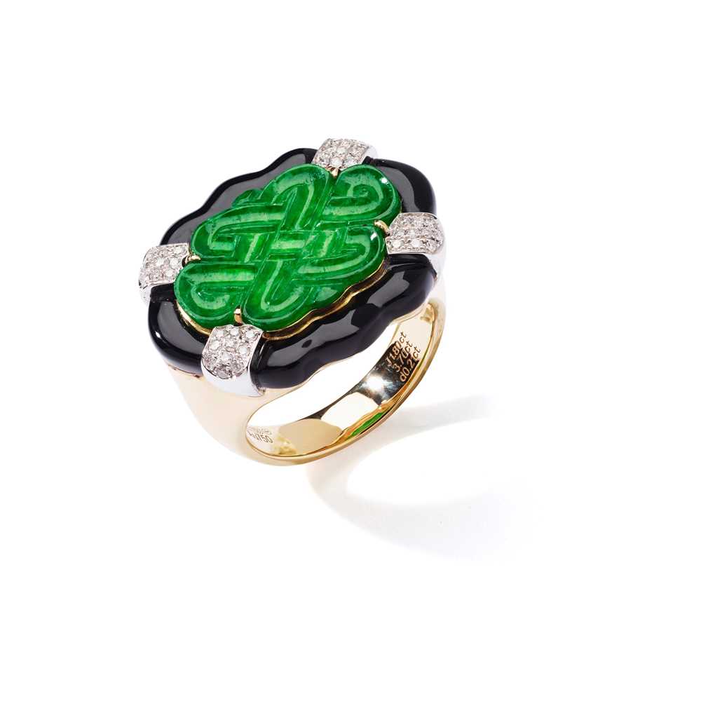 A jadeite jade and diamond dress ring - Image 2 of 2