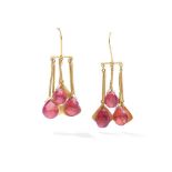 A pair of pink tourmaline pendent earrings