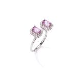 A pink sapphire and diamond two-stone ring