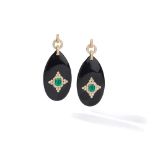 A pair of onyx, emerald and diamond earrings