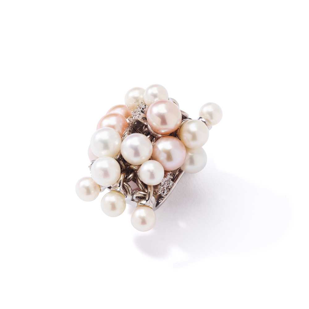 A cultured pearl and diamond dress ring