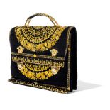 Versace: A velvet Portfolio top handle bag
