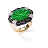 A jadeite jade and diamond dress ring