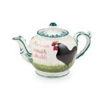 A WEMYSS WARE TEAPOT 'BLACK COCKERELS AND HENS' PATTERN, EARLY 20TH CENTURY