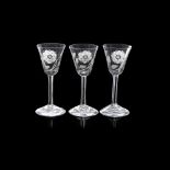 A SET OF THREE 18TH CENTURY JACOBITE WINE GLASSES