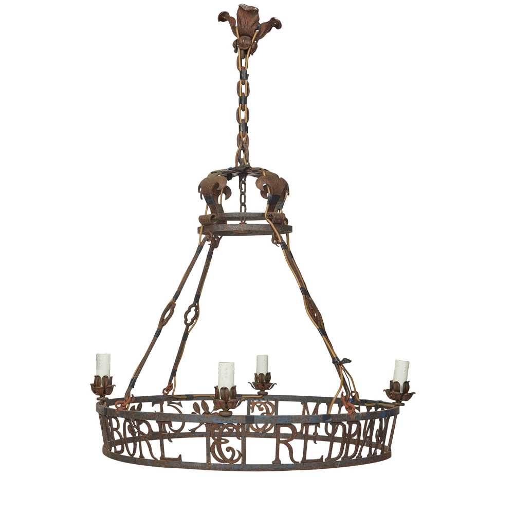 WROUGHT IRON CHANDELIER, OF CLAN CRAWFORD INTEREST 19TH CENTURY - Image 2 of 3