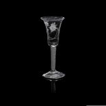 A MID / LATE 18TH-CENTURY JACOBITE ENAMEL TWIST STEM WINE GLASS