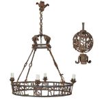 WROUGHT IRON CHANDELIER, OF CLAN CRAWFORD INTEREST 19TH CENTURY