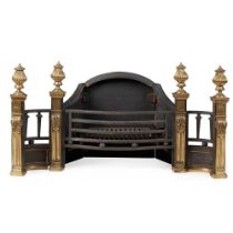 GEORGE II STYLE BRASS AND CAST IRON FIRE GRATE, BY BRATT COLBRAN & CO. EARLY 20TH CENTURY