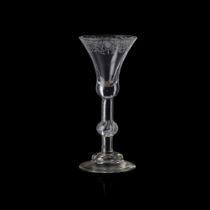 GEORGIAN COMPOSITE STEM ENGRAVED WINE GLASS MID 18TH CENTURY
