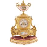 FRENCH GILT BRONZE AND PORCELAIN MOUNTED MANTEL CLOCK LATE 19TH CENTURY