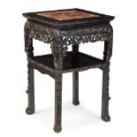 CHINESE CARVED BLACKWOOD AND MARBLE JARDINIERE STAND LATE 19TH CENTURY