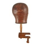 GEORGE III BEECH AND LEATHER WIG STAND EARLY 19TH CENTURY