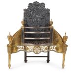 GEORGE III STEEL, BRASS AND CAST IRON FIRE BASKET 18TH CENTURY