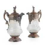 PAIR OF SILVER-PLATED AND CUT GLASS CLARET JUGS LATE 19TH CENTURY