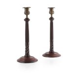 PAIR OF GEORGE III MAHOGANY AND BRASS CANDLESTICKS 18TH CENTURY