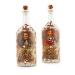 LARGE PAIR OF DUTCH COMMEMORATIVE ENAMELLED GLASS DECANTERS AND STOPPERS LATE 18TH/ EARLY 19TH CENTU