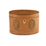 Y GEORGE III SATINWOOD AND MARQUETRY TEA CADDY LATE 18TH/ EARLY 19TH CENTURY