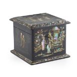 VICTORIAN JAPANNED AND MOTHER-OF-PEARL TEA CADDY 19TH CENTURY