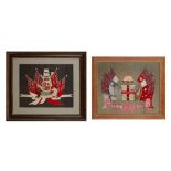 TWO LARGE PATRIOTIC NEEDLEWORK PICTURES EARLY 20TH CENTURY