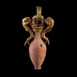 HELLENISTIC GOLD AND CORAL AMPHORA PENDANT GREECE, CIRCA 2ND - 1ST CENTURY B.C.