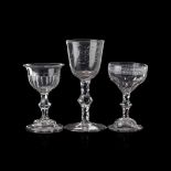THREE VARIOUS GEORGIAN FACET STEMMED GLASSES LATE 18TH CENTURY