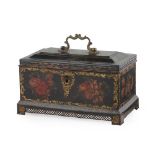 PAINTED AND GILT TOLEWARE TEA CADDY EARLY 19TH CENTURY