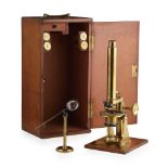 BRASS MONOCULAR COMPOUND MICROSCOPE BY BAKER, LONDON LATE 19TH CENTURY