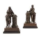 PAIR OF ENGLISH BRONZE FIGURES OF MILTON AND SHAKESPEARE EARLY 19TH CENTURY